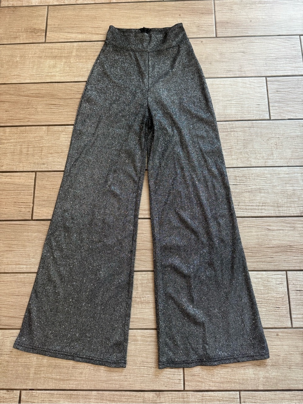SHEIN Black Glitter Wide-Leg High-Waist Pants